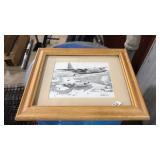 NICK PERRIELLO SIGNED FRAMED MILITARY PLANE PRINT