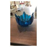 VINTAGE VIKING BLUENQIQUE GLASS LOTUS PETAL BOWL
