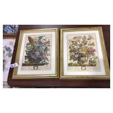 PAIR OF FRAMED AUGUST & OCTOBER FLORAL PRINTS