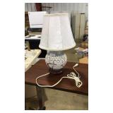 CERAMIC TABLE LAMP, CHERRY BLOSSOM WITH WOOD BASE