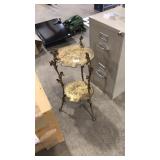 ART NOUVEAU 2 TIER BRASS FLORAL PLANT STAND