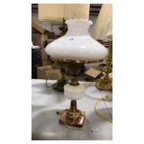 MILK GLASS & METAL TABLE LAMP