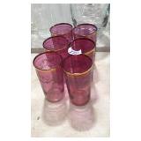 6 ETCHED CRANBERRY GLASS TUMBLERS