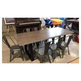 INDUSTRIAL STYLE TABLE & 8 METAL CHAIRS