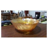 DEPRESSION GLASS 9' BOWL MARIGOLD BASKET WEAVE