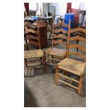 3 LADDER BACK RUSH SEAT DINING CHAIRS