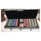POCKER SET W CHIPS, CARDS AND DICE IN CARRY CASE