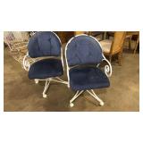 PAIR OF WHITE METAL ROLLING PATIO CHAIRS