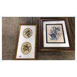 2 PC FRAMED BIRD ART