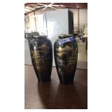 PAIR OF ETCHED ORIENTAL VASES