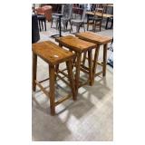 3 WOOD BAR STOOLS