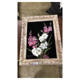 FRAMED OIL ON VELVET SIGNED EVELYN T