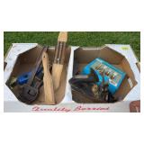 FLAT OF ASST. TOOLS: WIRE BRUSHES, CHIESELS, ETC