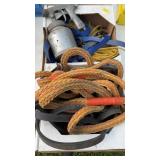 FLAT OF ASST. STRAPS, ROPE, PAINT GUN