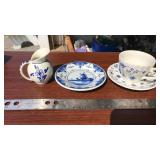 DELFT CREAMER & PLATE AND CHURCHILL TEA CUP/SAUCER