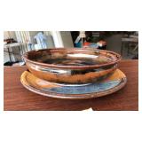 GLAZED POTTERY PLATE & GLAZED BOWL STAMPED 