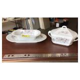 ANTQ. TRANSFERWARE SERVING TRAY, BOWL, BOWL W/LID