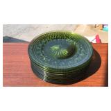 10 GREEN DEPRESSION GLASS STARBURST PLATES