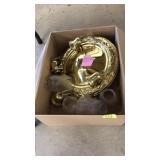 ANTQ. BRASS LIGHT FIXTURE W/GLASS LIGHT COVERS