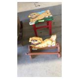 HAND PAINTED WOOD STOOL & PAPER TOWEL HOLDER
