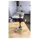 VNTG. RUBY RED GLASS & BRASS TABLE LAMP