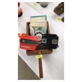 WOOD TRAY WITH 2 VIEWMASTERS & SLIDES