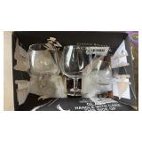 BOX OF CLEAR GLASS STEMMED GOBLETS