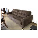 BROWN MICROFIBER COUCH WITH WOOD LEGS
