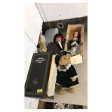 LOT OF COLLECTIBLE DOLLS, TEDDY BEAR, ETC