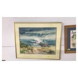 FRAMED COASTAL WATERCOLOR SCENE