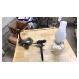ANTQ. CAST IRON DESK LAMP & WALL MOUNT OIL LAMP