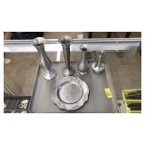 PEWTER BUD VASES & SMALL PLATE