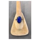 VNTG. STERLING SILVER BLUE STONE RING, SIZE 10