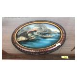 VNTG. OVAL REVERSE PAINTING ON BUBBLE GLASS