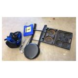 BAG WITH ASST WEIGHTS, FOLDING STOOL, CLIPBOARD