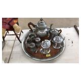 VNTG PEWTER TEA & COFFEE SERVICE SET ON TRAY