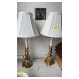 PAIR OF BRASS CANDLESTICK SIDE TABLE LAMPS