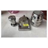 3 PC. BAR ACCESSORIES: FLAK, TOOTHPICK HOLDER, CUP