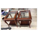 PAIR OF WOOD END TABLES WITH GLASS TOP