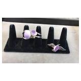PURPLE/WHITE CABOCHONS ON BANGLE & BROOCHE