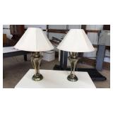 PAIR OF BRASS TABLE LAMPS WITH SHADES