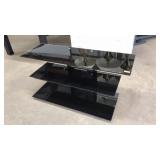 BLACK GLASS & METAL TIERED TV STAND