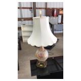VNTG. PAINTED FROSTED GLASS LAMP W/BRASS BASE