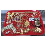 TRAY OF ASST. GOLD TONE COSTUME JEWLERY