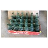 WOOD COCA-COLA CRATE & 24 GREEN GLASS COKE BOTTLES
