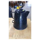 LRG. ENAMELWARE DARK BLUE SPECKLE COFFEE POT W/LID