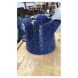 LRG. ENAMELWARE BLUE SPECKLED COFFEE POT W/LID