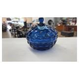 VNTG. COBALT BLUE GLASS CANDY DISH WITH LID
