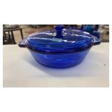 COBALT BLUE GLASS ANCHOR HOCKING DISH W/LID