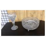 CUT CRYSTAL GLASS BOWL AND VASE